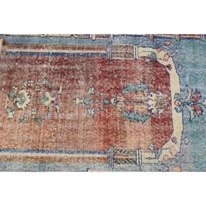 พรมตุรกี2.6x3.6ft สีน้ำตาลอมน้ำเงินแนววินเทจผ้าขนหญ้าทะเลผืนใหญ่แบบคลาสสิกงานปะต่อทรงสี่เหลี่ยมผืนผ้าสำหรับพรมในห้องโถงห้อง - Product Image 5