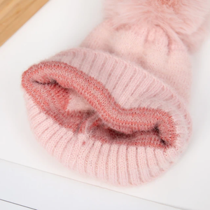 Invierno cálido grueso lindo amor corazón patrón niños sombreros de punto con pompón para bebés niñas gorro de lana al aire libre - Product Image 5