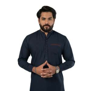 Camisa Casual Azul Marino para Hombre Nadeem Kurta A-8, Técnica de Teñido Liso - Product Image 1