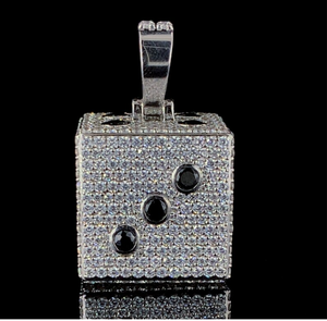 Colgante de Dados con Incrustaciones de Diamantes de Imitación en Plata 925, Estilo Hip Hop, Joyería de Lujo con Aspecto de Diamante, Estilo Urbano - Product Image 5