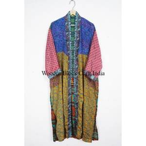 handmade wholesale Women's Indian Silk Sari Kimono <b>Dressing</b> <b>Gown</b> <b>Long</b> Duster Silk Jacket Patchwork Wholesale Summer Sleepwear - Product Image 4