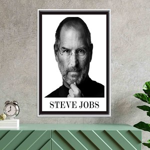 Portrait de Steve Jobs : Art mural en verre trempé, toile imprimée pour décoration de bureau, toile encadrée BLANCHE - Product Image 1