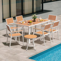 Ensemble de table et de chaises de salle à manger d'extérieur pour toutes les saisons, ensemble de meubles, cadre en acier robuste avec plateau en bois