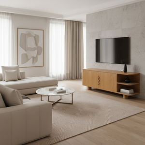 Meuble TV moderne en bois de pin brun foncé OEM avec étagère ouverte unique, meubles de maison en provenance du Vietnam - Product Image 6