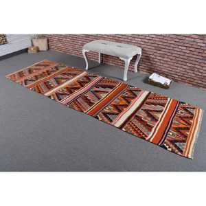 พรมตุรกีวินเทจขนาด 3x10.3 ฟุต, พรมปูพื้น, พรมขนสัตว์ลายดอกไม้สีส้มชมพู - Product Image 2