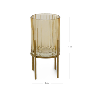 Handmade Gold Ribbed <b>Tea</b> <b>Light</b> Holder Glass Candle Jar with Metal Stand for Home Decoration and Christmas Occasions - Product Image 4