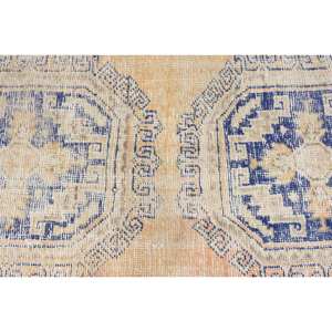 Alfombra de lana turca Vintage de 2,5x4,7 pies, Beige, azul, Patchwork, tejido plano, respaldo de látex, pila mediana ecológica para comedor - Product Image 5
