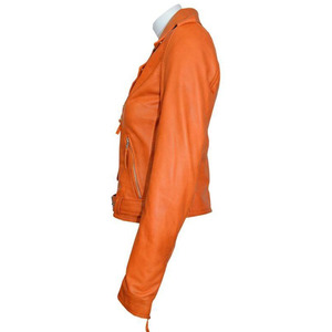 แจ็กเก็ตหนังจระเข้สีส้มสำหรับผู้หญิงแจ็กเก็ตหนังจระเข้สำหรับผู้หญิงหนังงูออกแบบใหม่ล่าสุด - Product Image 1