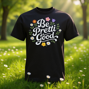 T-shirt Be Pretty Good con motivo floreale a margherita e citazione motivazionale per uso promozionale - Product Image 3