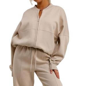 Haute qualité coton Tech polaire femmes survêtement plaine surdimensionné deux pièces survêtement pour dames ensembles WoMen 2026 - Product Image 3