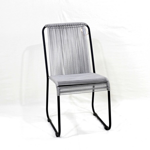 Artex-Silla moderna Dong Thap de hierro tejido de cuerda gris con asiento y respaldo de doble capa vertical para patio, jardín y hogar - Product Image 1