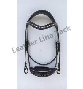 Bride de cheval anglais en cuir noir chaîne en cristal multicolore bande de front fabricants de nez en cuir verni meilleur prix - Product Image 1