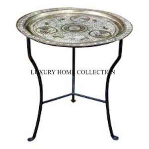 Table marocaine de qualité supérieure en laiton massif plaqué or avec pieds en bois design Table marocaine classique pour maison et restaurant - Product Image 2