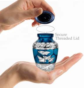 Urna de cremación pequeña de recuerdo azul para cenizas con caja en forma de corazón Mini urna hecha a mano Las mejores urnas decorativas Suministros funerarios - Product Image 2