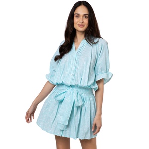 Nuevo precio al por mayor estampado manga corta Mini longitud volante diseñador hecho a mano vestido de fiesta para mujer - Product Image 1