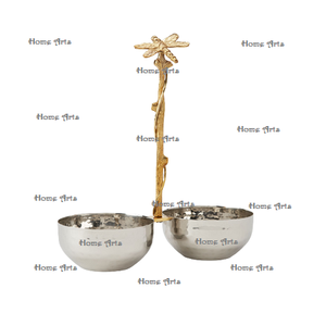 Newest design round shape decorative <b>bowl</b> premium quality <b>stainless</b> <b>steel</b> <b>bowl</b> with brass leaf handle in bulk - Product Image 3