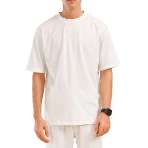 เสื้อยืดผู้ชาย 100% ผ้าฝ้าย ทรงโอเวอร์ไซส์ แบบพอดีตัว รับสกรีนโลโก้ ดีไซน์เรียบๆ สำหรับออกกำลังกาย หรือพิมพ์ลาย - Product Image 1