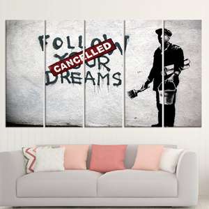 Impresión en lienzo de grafiti de Cancelled Dreams - Decoración de pared inspirada en Banksy, JUEGO DE 5 LIENZOS - Product Image 1