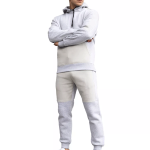 Ensemble de survêtement pour hommes coupe régulière ensemble complet à capuche haut de jogging bas de manches à rayures contrastées prix de gros hiver solide - Product Image 3