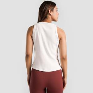 Camiseta sin mangas acanalada blanca transpirable para mujer, top corto informal para gimnasio con decoración de bordado frontal, hecha de seda y elastano. - Product Image 3