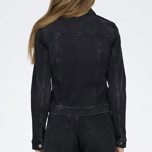 Veste en jean pour femme Nanju International 2025, couleur noire unie, tissu respirant, col rabattu, coupe ajustée, hiver - Product Image 3