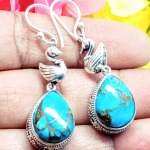 Pendientes colgantes de turquesa de cobre azul Natural de Plata de Ley 925, gota de turquesa de pera hecha a mano para su regalo de moda para mujer - Product Image 4