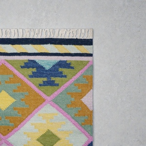 Alfombra Kilim de Lana Hecha a Mano, Diseño Abstracto Colorido, Ecológica, Gruesa, Moderna, Estilo Bohemio - Product Image 2