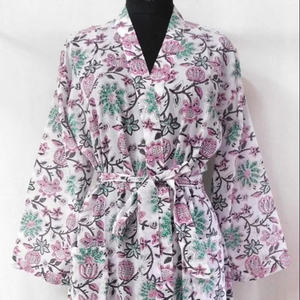 Bata Kimono Vintage Floral de Algodón para Mujer, Elegante Bata de Verano, Manga Ancha, Cordón Ligero, Ropa de Salón de Lujo - Product Image 1