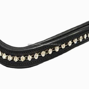 Accesorios para caballos, Productos Ecuestres, banda para la frente de caballo de cuero negro personalizada con 1 Fila de pequeños cristales transparentes, cadena mega Bling - Product Image 1