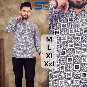 Kurta Corta Estampada y Elegante para Hombre, de Lino/Algodón Dobby, Ecológica, por el Exportador Mayorista Fabzone - Product Image 1