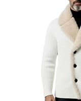 Pull en laine tricoté épais à col sherpa double boutonnage blanc beige pour homme, vêtement d'hiver chaud et élégant