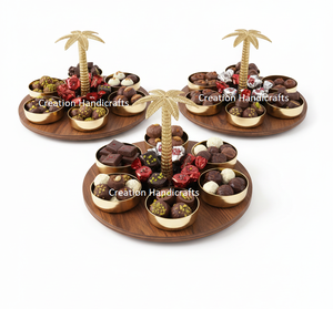 Plateaux de service en bois de luxe au design moderne avec des bords orange pour servir des chocolats et des desserts, fabriqués en bois de manguier - Product Image 3