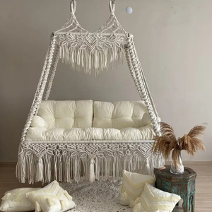 Macrame kabel katun tempat tidur gantung kursi ayunan ganda gaya Boho tenun tangan gantung luar ruangan dalam ruangan dewasa kursi ayunan ganda