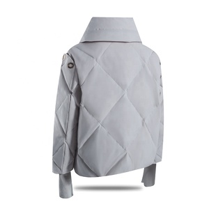 Women's Asymmetric <b>Quilted</b> <b>Jacket</b> With Scarf Collar Full Sleeve Winter Short Coat Polyester Wadding Zipper Closure Solid Color - Product Image 4