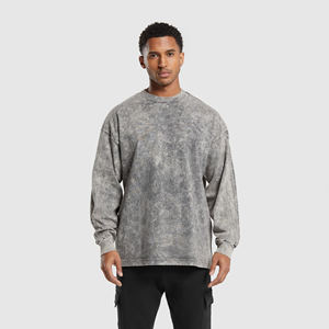 T-shirt personnalisé sérigraphié Vintage coton déchiré Double couche à manches longues gaufré haut en détresse pierre lavage à l'acide T-Shirt pour hommes - Product Image 1