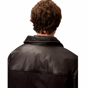 Chaqueta de cuero PU de talla grande para hombre con etiqueta privada OEM, decoración de invierno con botones, abrigo de motocicleta suelto transpirable lavado, lienzo teñido - Product Image 2