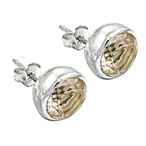 Boucles d'oreilles clous tendance pour femme en argent, avec zircon cubique couleur champagne, bijoux religieux, plaqué rhodium, zircon et perle, cadeau de fête, Art Palace, fabriqué en Inde - Product Image 3