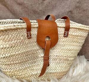 Sac en paille fait main pour femmes, sac panier tissé naturel avec poignée en cuir - Product Image 4