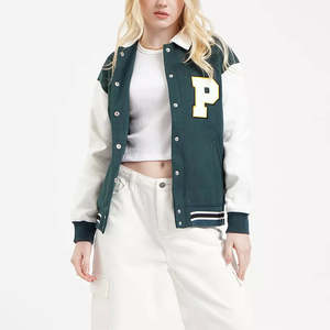 Veste universitaire pour femmes sur mesure OEM, fabricant de vêtements de rue, vestes de baseball brodées avec patch en laine chenille - Product Image 3