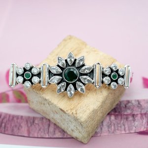 925 <b>Sterling</b> <b>Silver</b> Fine Beaded <b>Bracelet</b> with Natural Cubic Zirconia Handmade Gold Plated Green Onyx for <b>Women</b> and Girls - Product Image 4