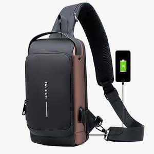 Modèle mis à jour PU étanche hommes décontracté poitrine sac de haute qualité USB antivol hommes sac à bandoulière voyage fronde Pack sac à bandoulière - Product Image 4