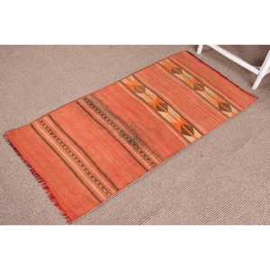 Tapis turc vintage, tapis Kilim 2,1x4,3 pieds, tapis en laine camouflage orange - Product Image 2