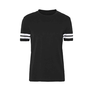 Camiseta Negra de Manga Corta para Hombre con Rayas Blancas en las Mangas, Corte Regular, Cuello Redondo, Estilo Casual, Trackstar OEM, Marca Privada TSI-G05-P0097 - Product Image 5