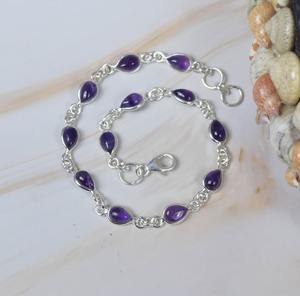 Bijoux faits à la main améthyste violette pierre précieuse en argent sterling 925 bracelet réglable en forme de poire mois de février pierre de naissance 12 pierres - Product Image 4