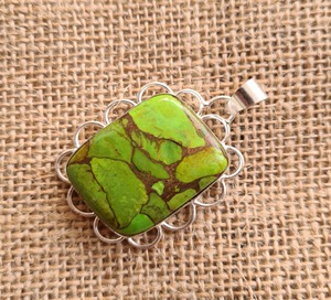 Pendentif en argent turquoise vert naturel Bague en argent sterling 925 faite à la main Pendentif turquoise pour collier - Product Image 2