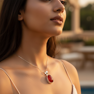 Pendentif en argent 925 avec cornaline rouge pour femmes, plaqué rhodium, or rose, pierre précieuse, bijoux religieux avec charme en rubis - Product Image 2