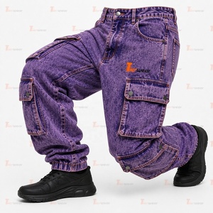 Wholesale Men's Denim <b>Cargo</b> Jeans Custom Logo Multi Pocket Casual Pants Utility Workwear <b>Trousers</b> Relaxed Fit Streetwear Private - Product Image 5