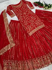Lehenga de mariage fausse georgette rouge de haute qualité avec séquence de broderie travail Style traditionnel pour les fêtes de mariées pakistanaises - Product Image 5