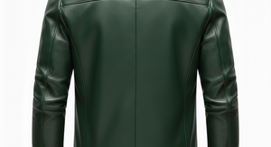 Veste longue en cuir pour homme, style urbain, col en tissu, vert, printemps-automne. - Product Image 6