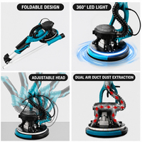 Ponceuse à cloisons sèches pliable robuste 220V 800W avec aspiration intégrée et éclairage LED à 360 degrés pour le décapage de plafonds en popcorn